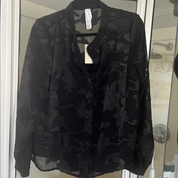 Anthropologie Amadi Black Sheer Floral Women's Top NWT - Picture 1 of 4